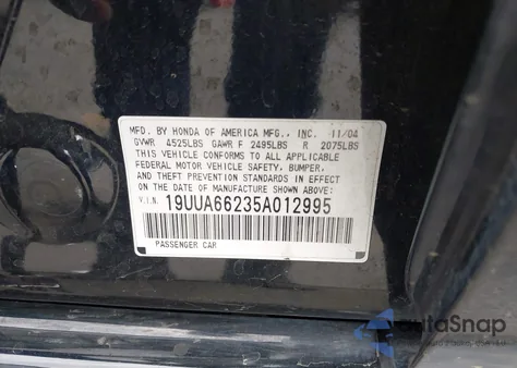 2005 Acura Tl z USA, uszkodzony, nr VIN 19UUA66235A012995